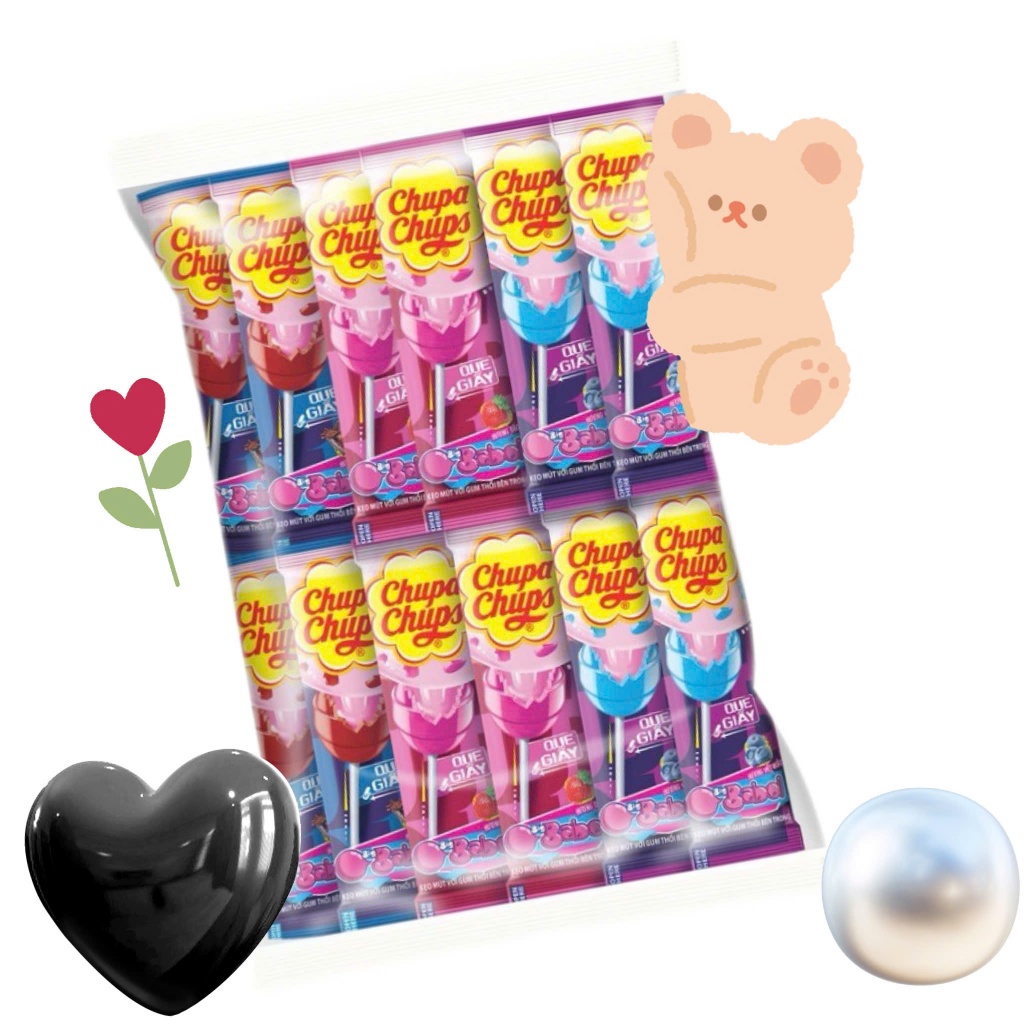 Kẹo mút với gum thổi Big babol bên trong Chupa Chups 36 gói đủ 3 vị Cola,Việt quất,Dâu