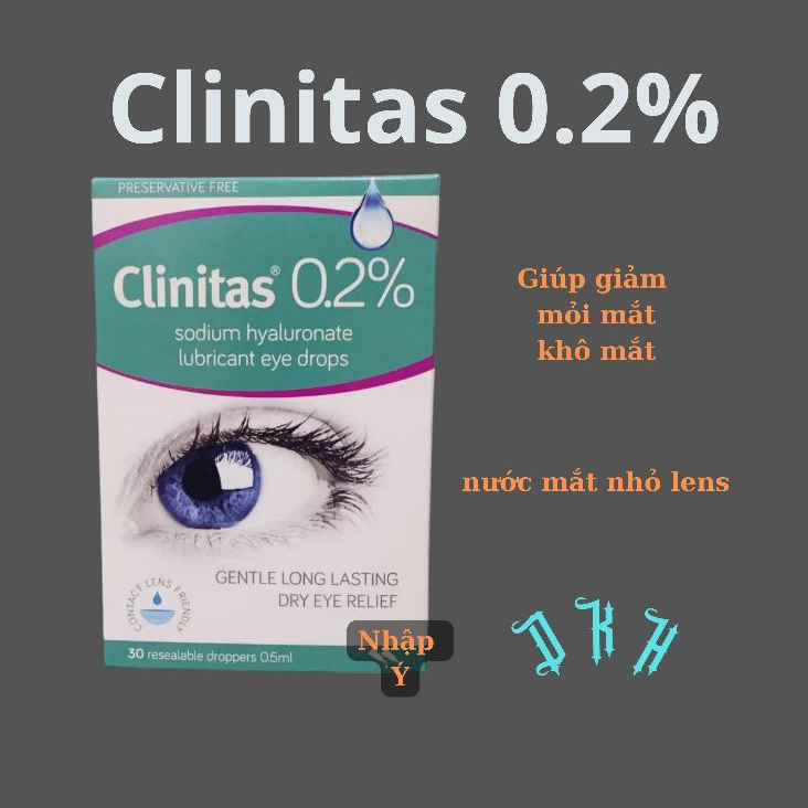 Dung dịch nhỏ mắt Clinitas 0.2%-Nước mắt nhân tạo-Nước mắt nhỏ lens-Giảm khô mắt, mỏi mắt-Nhập khẩu 