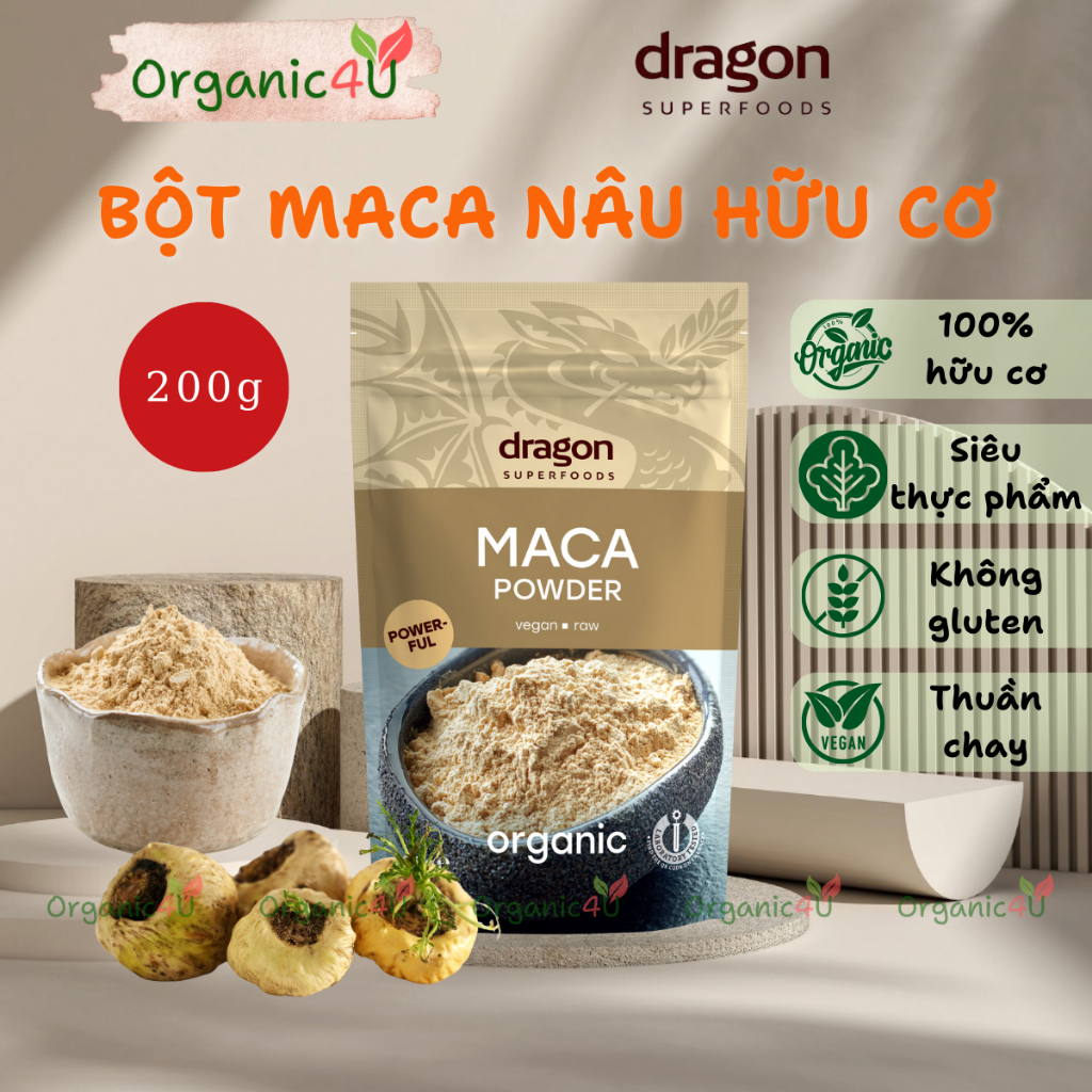 Bột Maca Nâu Hữu Cơ DIET FOOD DRAGON SUPERFOODS Organic Maca Powder 200g Phù Hợp Nam Nữ