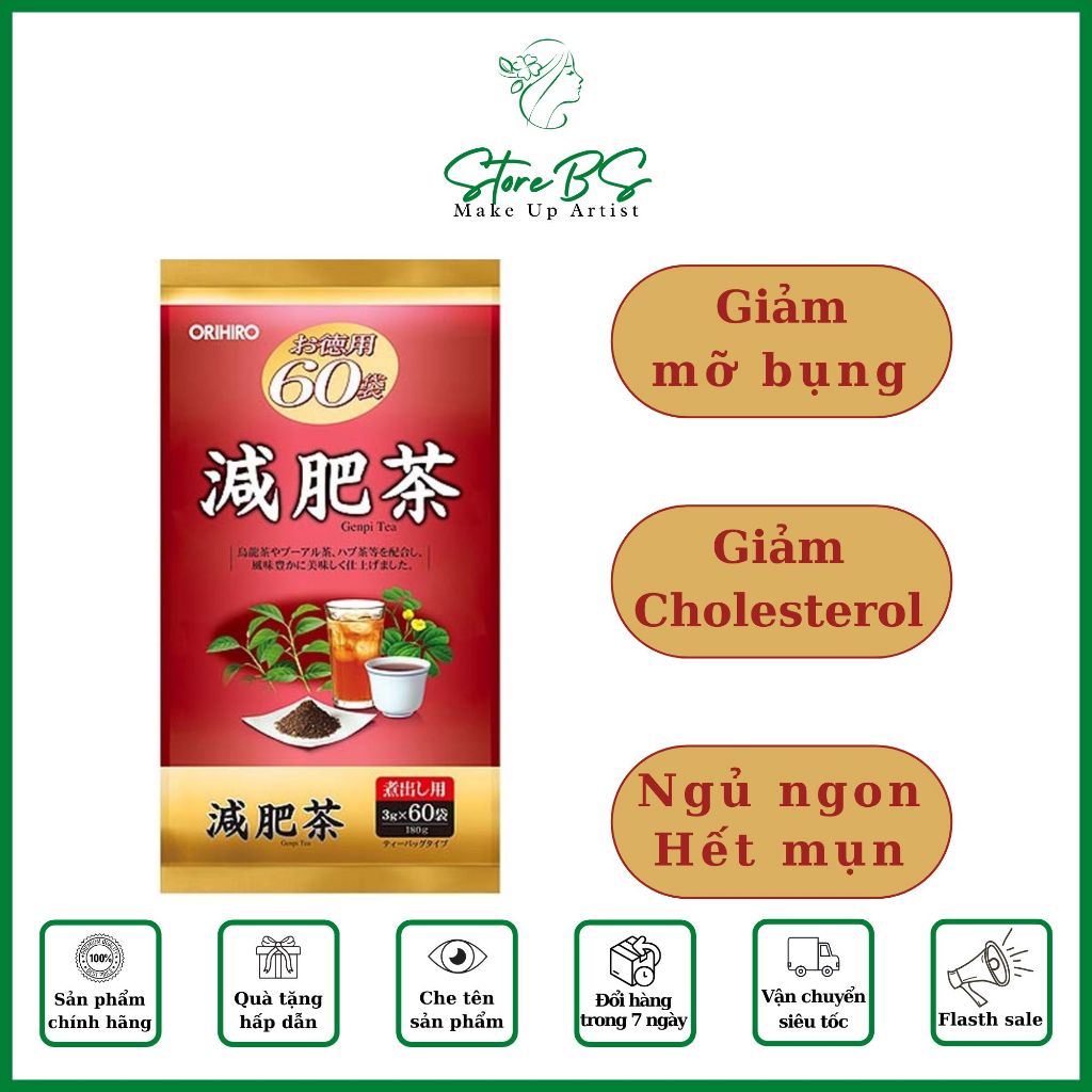Trà thanh nhiệt thải độc giảm mỡ cơ thể Genpi Orihiro 60 gói