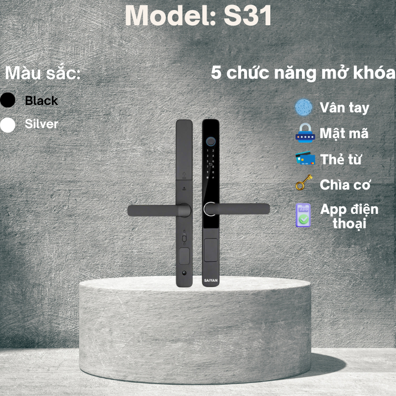  Khoá vân tay cửa nhôm SAIYAN Model S31 lắp cửa nhôm xingfa,cửa nhựa lõi thép 