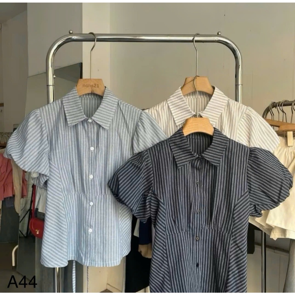 Áo sơ mi kẻ sọc tay bồng chiết eo dễ phối đồ Shees Store Thời Trang Nữ | BigBuy360 - bigbuy360.vn