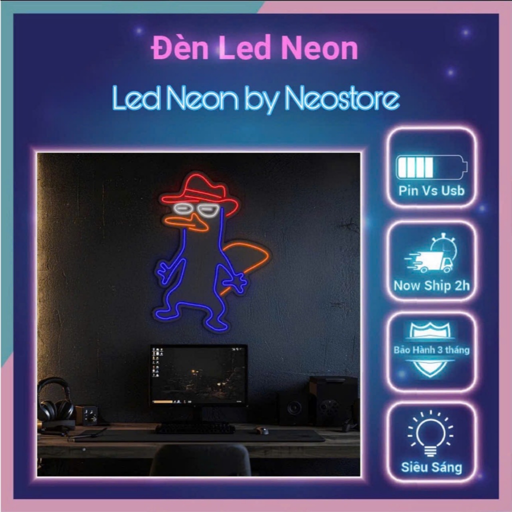 ⚡❌💥Đèn Trang Trí LED Neon Agent Perry treo Tường Agent Perry Nhiều Mẫu Đẹp ( Kèm nguồn và miếng dán 
