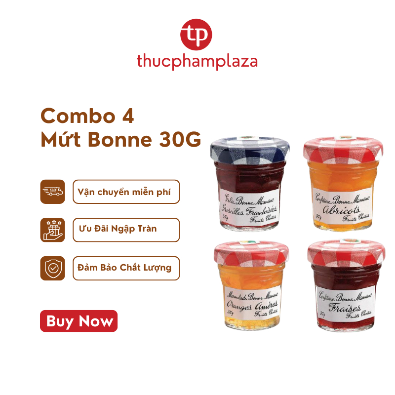Combo 4 vị mứt Bonne Maman 30g ( vị cherry, mơ, cam, phúc bồn tử)