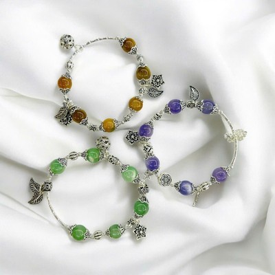 Vòng Tay Ngọc Cẩm Thạch Mix Charm Bạc Thái Lắc Tay Phong Thủy - Ngọc Trai Trường Thịnh