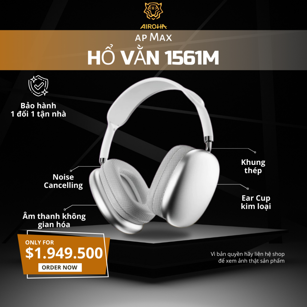 HeadPhones Chụp Tai Bluetooth Chính Hãng Hổ Vằn, Âm Thanh Không Gian, Pin 50h, Chống Ồn 50DB - Kết N