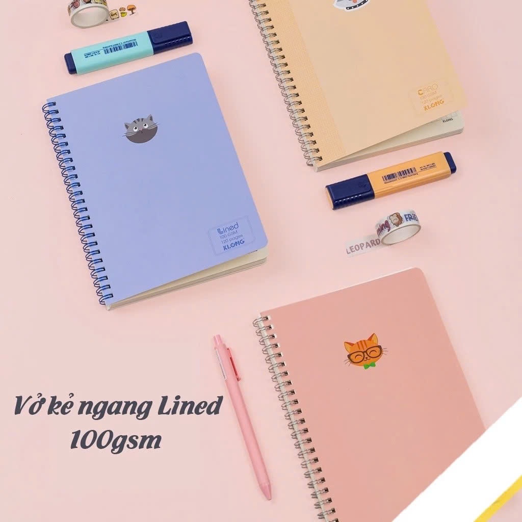 Vở kẻ ngang 120 trang A5 lò xo kép giấy 100gsm Klong Ms 537 bìa màu Pastel KLONG, vở Klong Lined