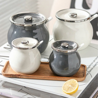 Hũ Gia Vị / Hũ Mỡ Gốm Sứ Cao Cấp Mạ Bạc  Senno Phong Cách Nhật Bản Chịu Nhiệt Độ Cao An Toàn