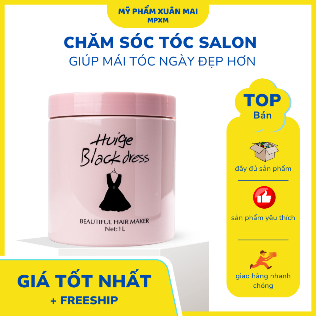 Kem ủ xả tóc huige black dress pansilk siêu mềm mượt 1000ml huige