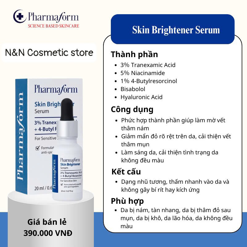 [ Tặng 1 mask B5 20k ] Skin Brightener Serum 3% Tranexamic acid + 5% Niacinamide 20ml. Dưỡng trắng d