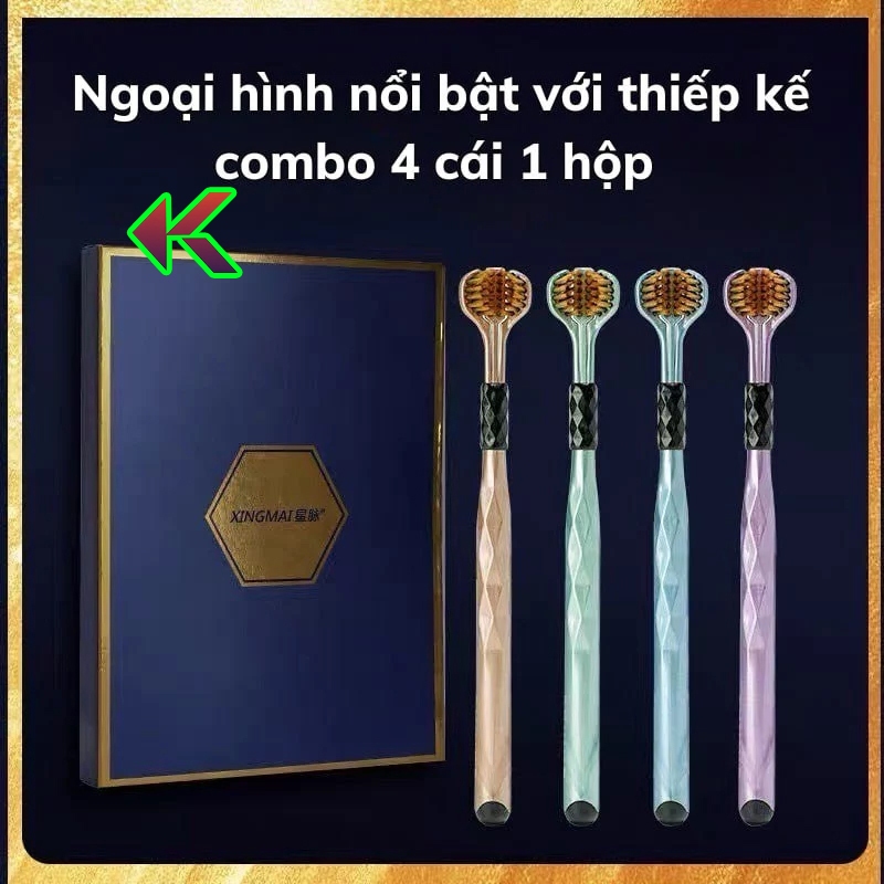 Bộ 4 Bàn Chải Đánh Răng 3D Hàn Quốc 3 Đầu 3 Chiều Công Thái Học Chải Sạch Chuyên Sâu 3 Mặt Răng