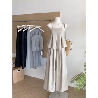Set áo quần nữ Hàn Quốc dáng suông, bộ đồ nữ 2 dây peplum, quần ống rộng đũi nhẹ, du lịch thoáng mát [AnT]