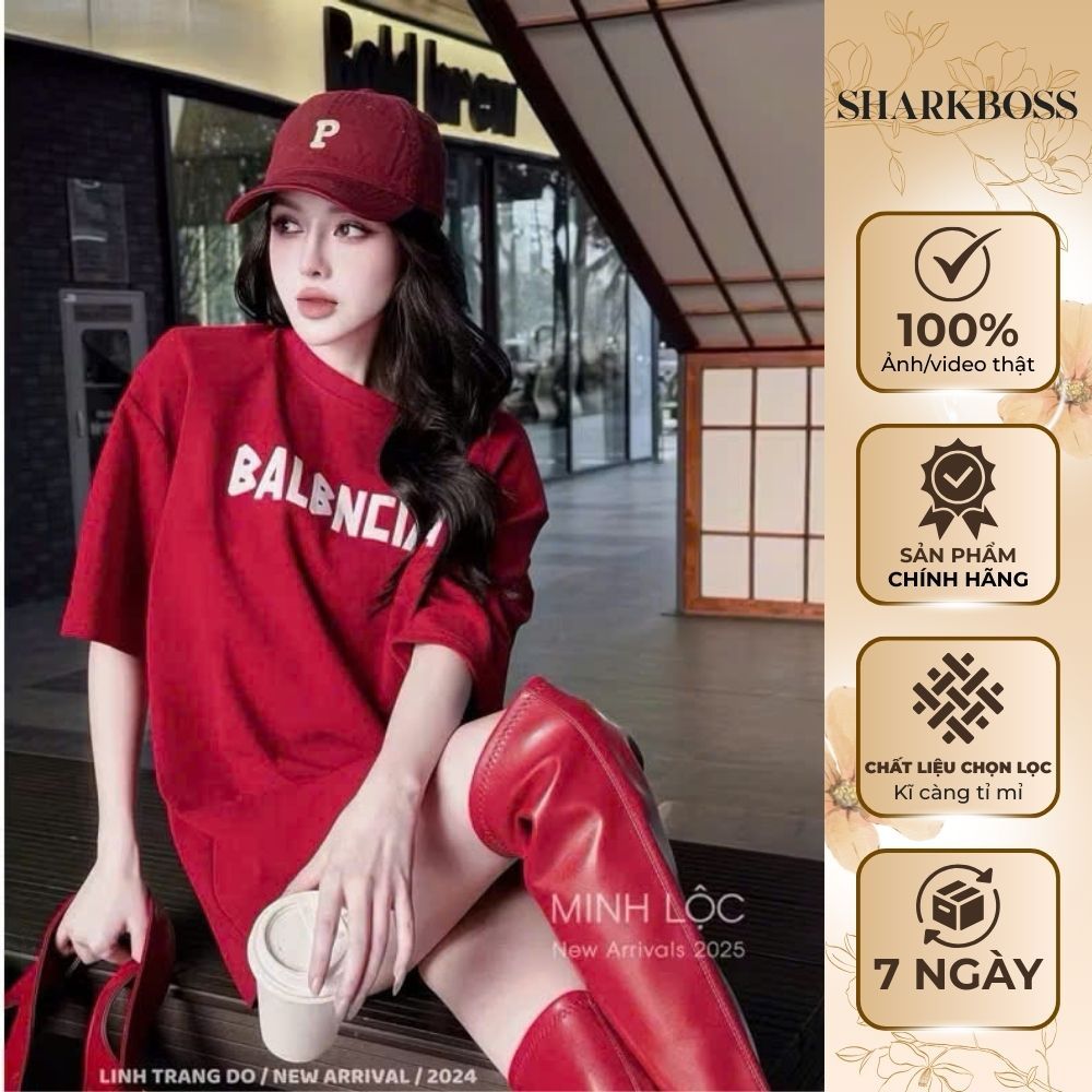 Áo Thun Nữ Cotton Đỏ Đô In Chữ Cao Cấp Vải 250gsm Bufalo A011