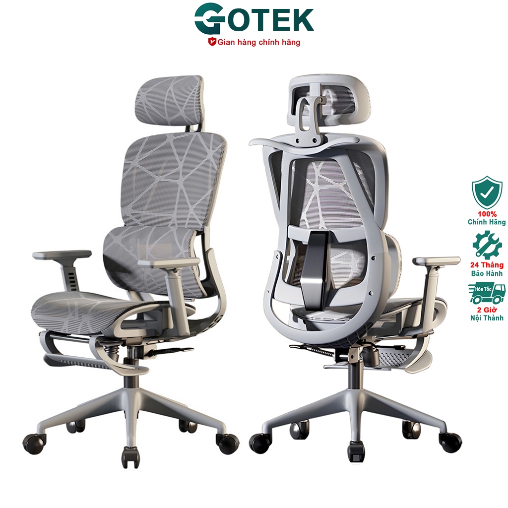Ghế công thái học cao cấp GOTEK DRAGON-8D full lưới thoáng khí, điều chỉnh đa năng có để chân