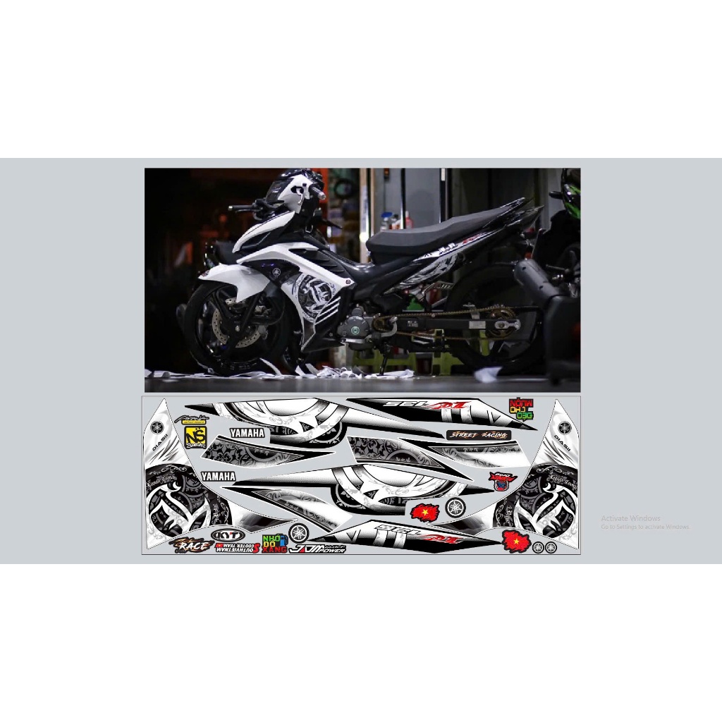 TEM CHẾ EXCITER 135 LC 135 TRẮNG ĐEN DECAL 3 LỚP