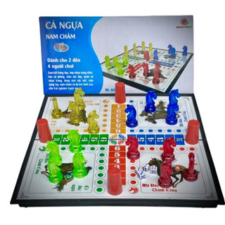 Bộ cờ cá ngựa Có Nam Châm, nhựa trong cao cấp Nhật Minh, Hộp nhựa cứng có thể gấp gọn