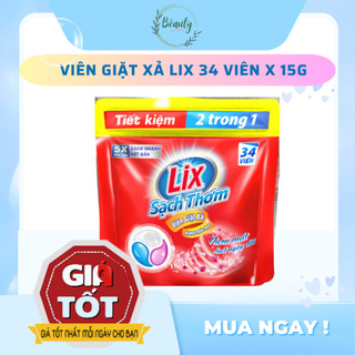  Viên giặt xả 2 trong 1 Lix hương nước hoa sạch thơm mát suốt ngày dài 34 viên 15g 