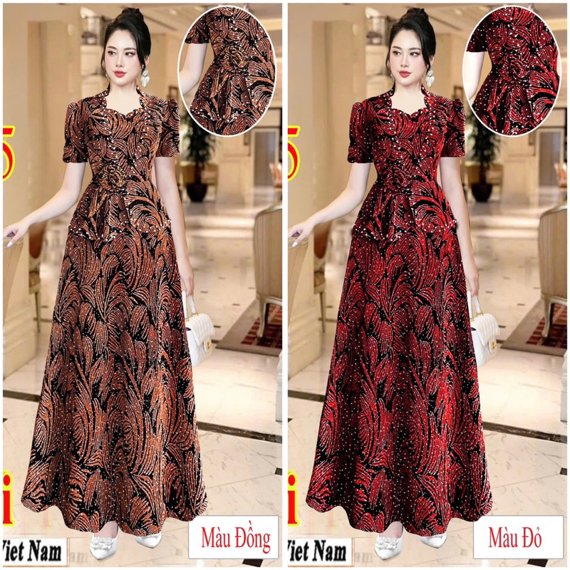 Váy Trung Niên Dạ Hội Cao Cấp Lấp Lánh Sang Trọng Tặng Mẹ Tặng Bà Đi Dự Tiệc Đám Cưới Thun Nhũ Kim T