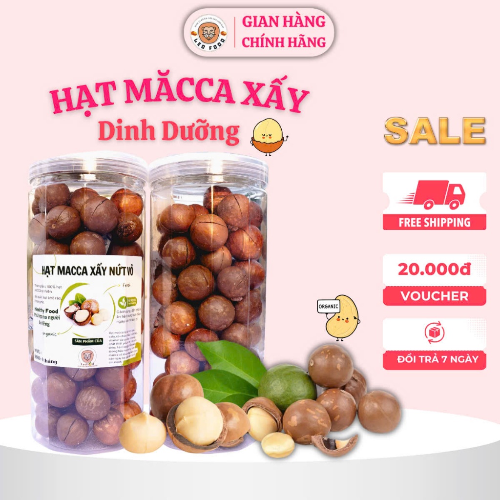 Hạt Macca Đăk Lak, 500GR/HỘP Sấy Rang Nứt Vỏ Hộp 500gr