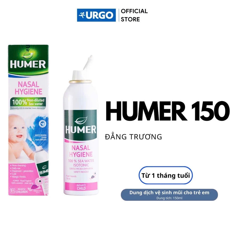 [Nhập khẩu Pháp] Xịt Muối Biển HUMER Trẻ Em Và Người Lớn 150ml, Vệ Sinh Mũi, Giảm Nghẹt Mũi, Hỗ Trợ 