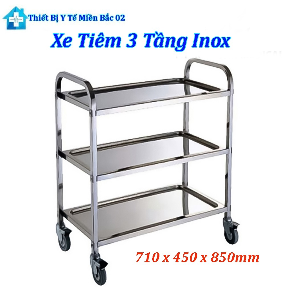 Xe Tiêm 3 Tầng Inox Kích Thước 710 x 450 x 850mm
