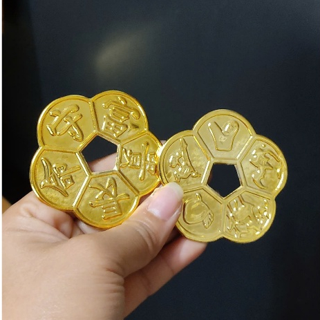 Xu  đồng Hoa Mai Ngũ Phúc Kim Mạ Vàng Cao Cấp Đồng xu Hoa Mai tài lộc bằng đồng mạ vàng phong thuỷ