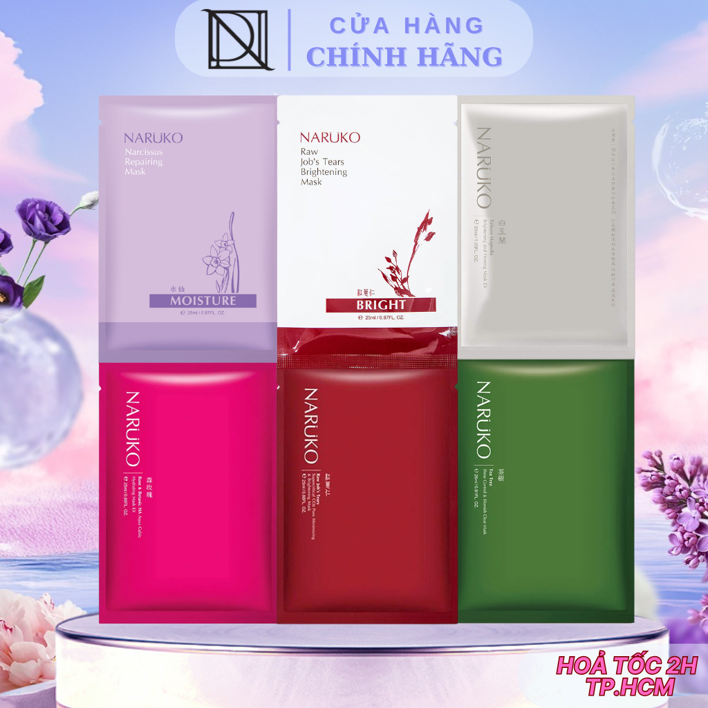 Hộp 10 Miếng Mặt Nạ Giấy Naruko Cấp Ẩm, Hỗ Trợ Dưỡng Sáng, Phục Hồi Da Chuyên Sâu Mask Taiwan 25ml