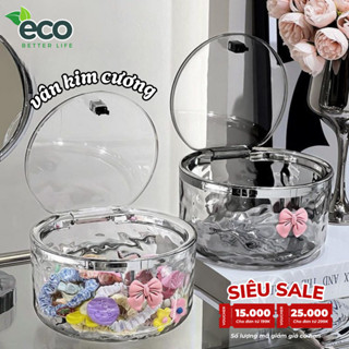 [SẴN] Hộp Đựng Đồ Trong Suốt Vân Kim Cương ECO Có Nắp Bấm, Hộp Đựng Kẹp Tóc Đựng Phụ Kiện Đa Năng