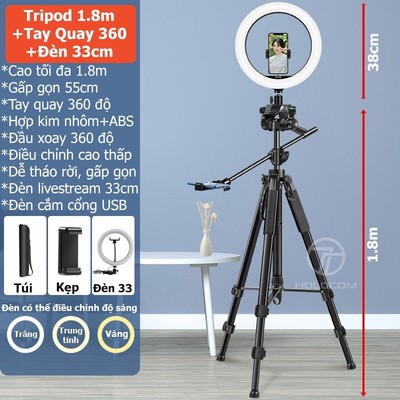 Tripod Điện Thoại Chân Máy Ảnh Đa Năng F360T Kèm Tay Ngang Xoay 360 Độ Quay Video Chụp Ảnh Mọi Tư Thế - HOLOCOM