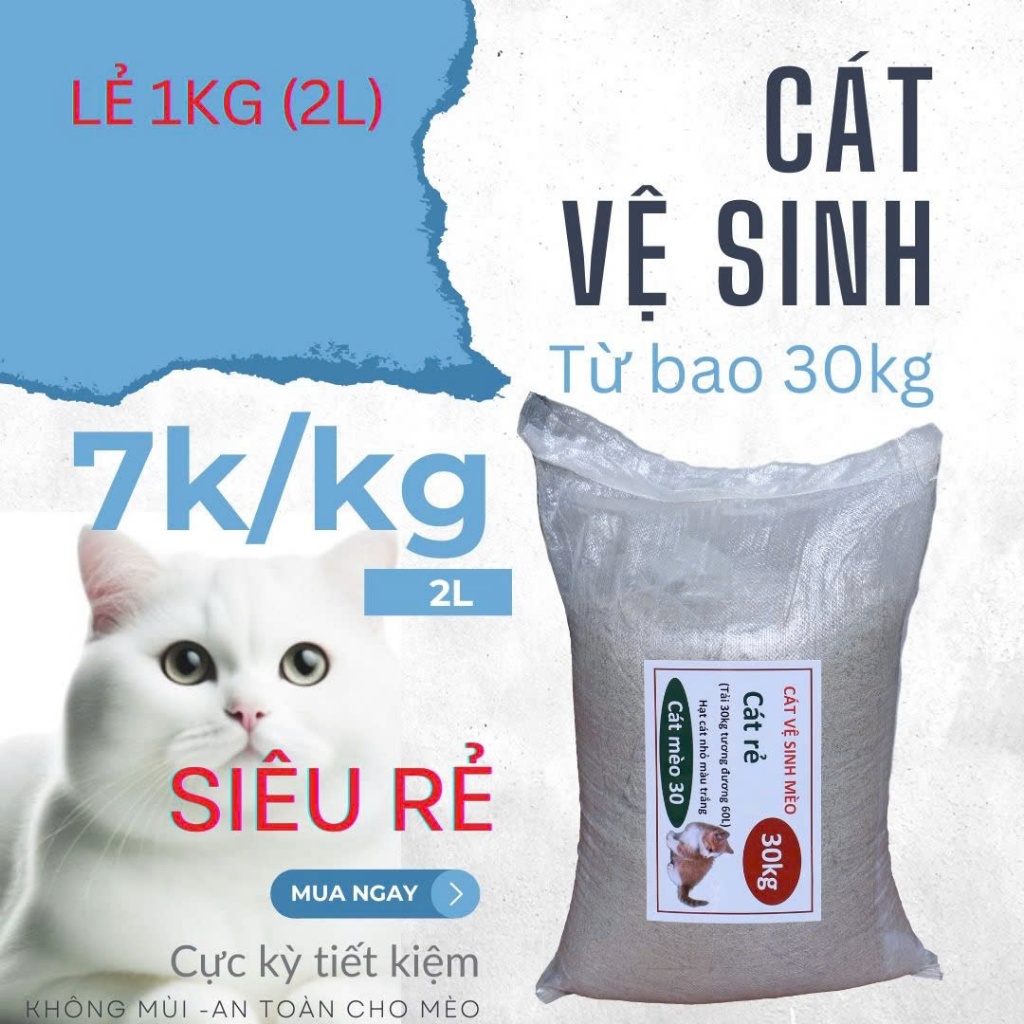 ( Có bán lẻ kg) CÁT VỆ SINH MÈO (bán lẻ) tách từ bao tải 30kg