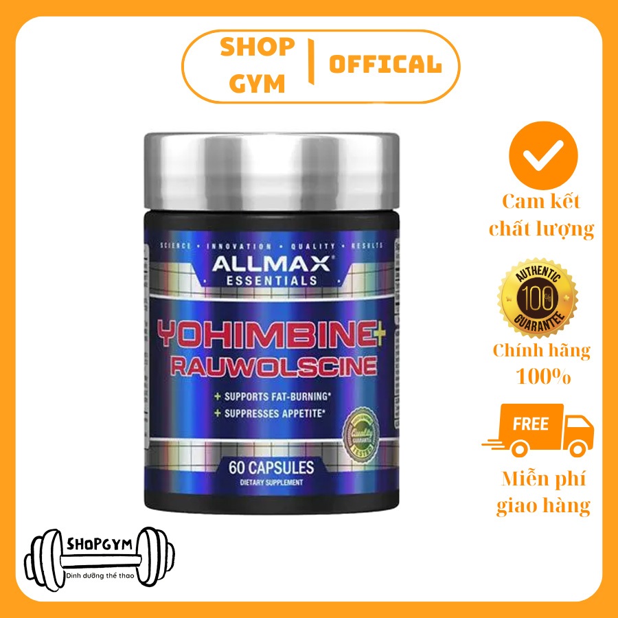 Viên uống AllMax Yohimbine + Rauwolscine - Hỗ trợ đốt mỡ, giảm cân, tăng phục hồi và phát triển cơ