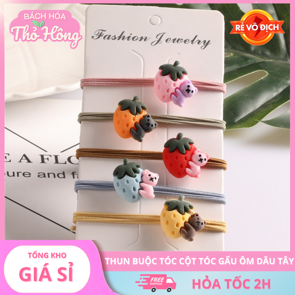 3 Thun Buộc Tóc Cột Tóc Gấu Ôm Dâu Tây