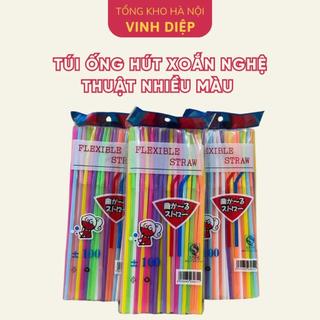  1 túi ~80 ống hút xoắn nghệ thuật nhiều màu loại đẹp,hút sinh tố,nước mía 