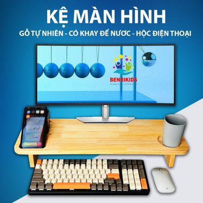 Kệ Để Màn Hình Máy Tính Bằng Gỗ Thông Benrikids Decor Góc Làm Việc Văn Phòng