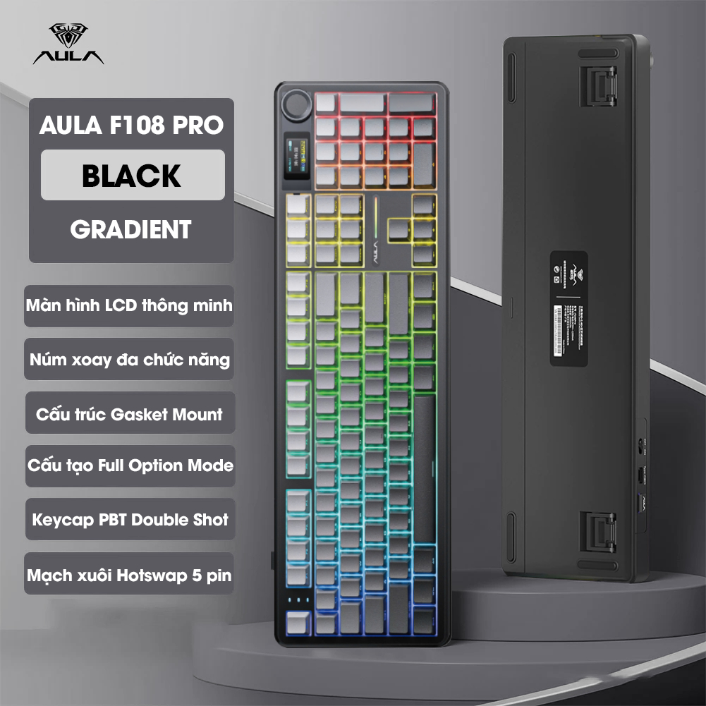 Bàn Phím Cơ AULA F108 PRO Không Dây Fullsize Màn Hình LCD Âm Gõ Hifi Kết Nối 3 Chế Độ - Chính Hãng | BigBuy360 - bigbuy360.vn
