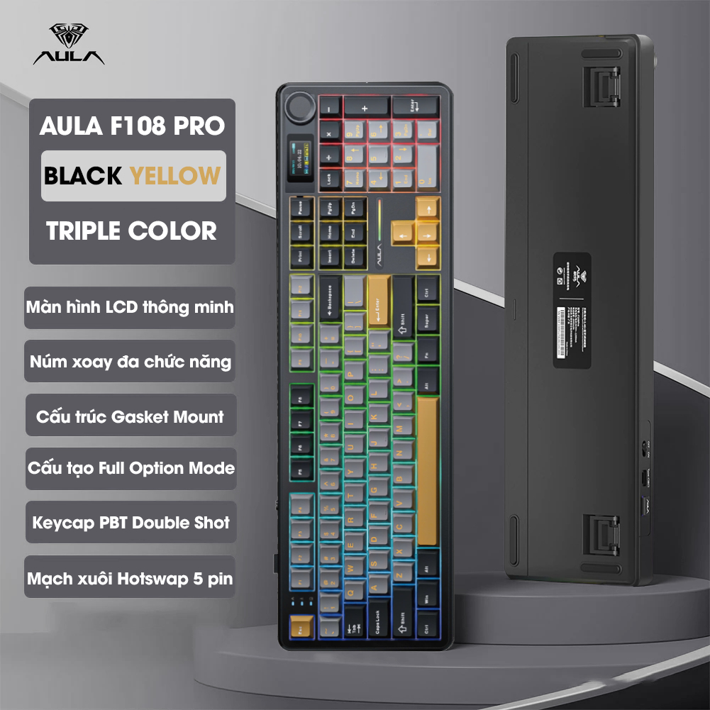 Bàn Phím Cơ AULA F108 PRO Không Dây Fullsize Màn Hình LCD Âm Gõ Hifi Kết Nối 3 Chế Độ - Chính Hãng | BigBuy360 - bigbuy360.vn