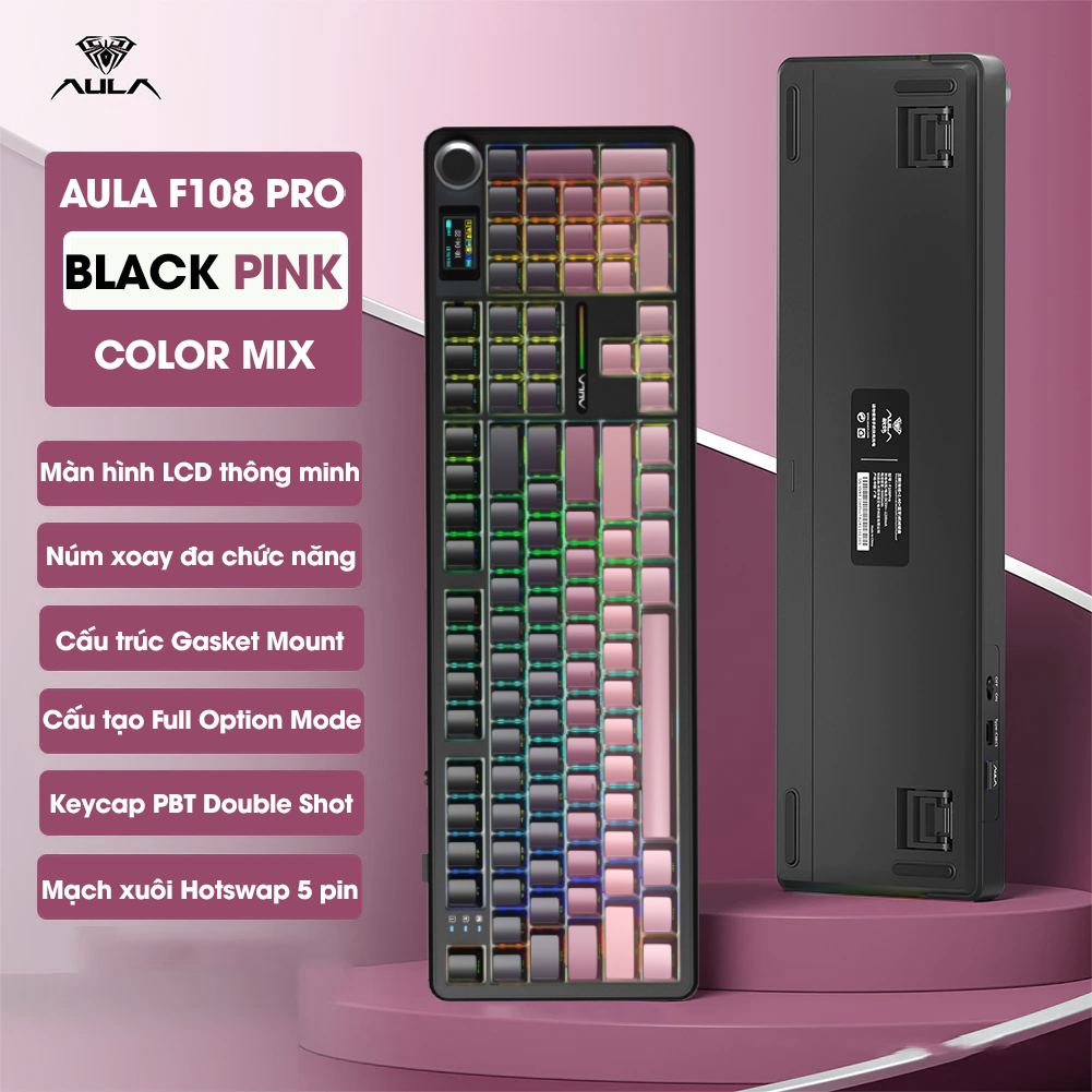Bàn Phím Cơ AULA F108 PRO Không Dây Fullsize Màn Hình LCD Âm Gõ Hifi Kết Nối 3 Chế Độ - Chính Hãng | BigBuy360 - bigbuy360.vn