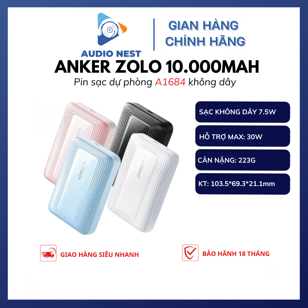 Sạc Dự Phòng Không Dây Anker Zolo A1684 10.000mAh - Bảo Hành 18 Tháng