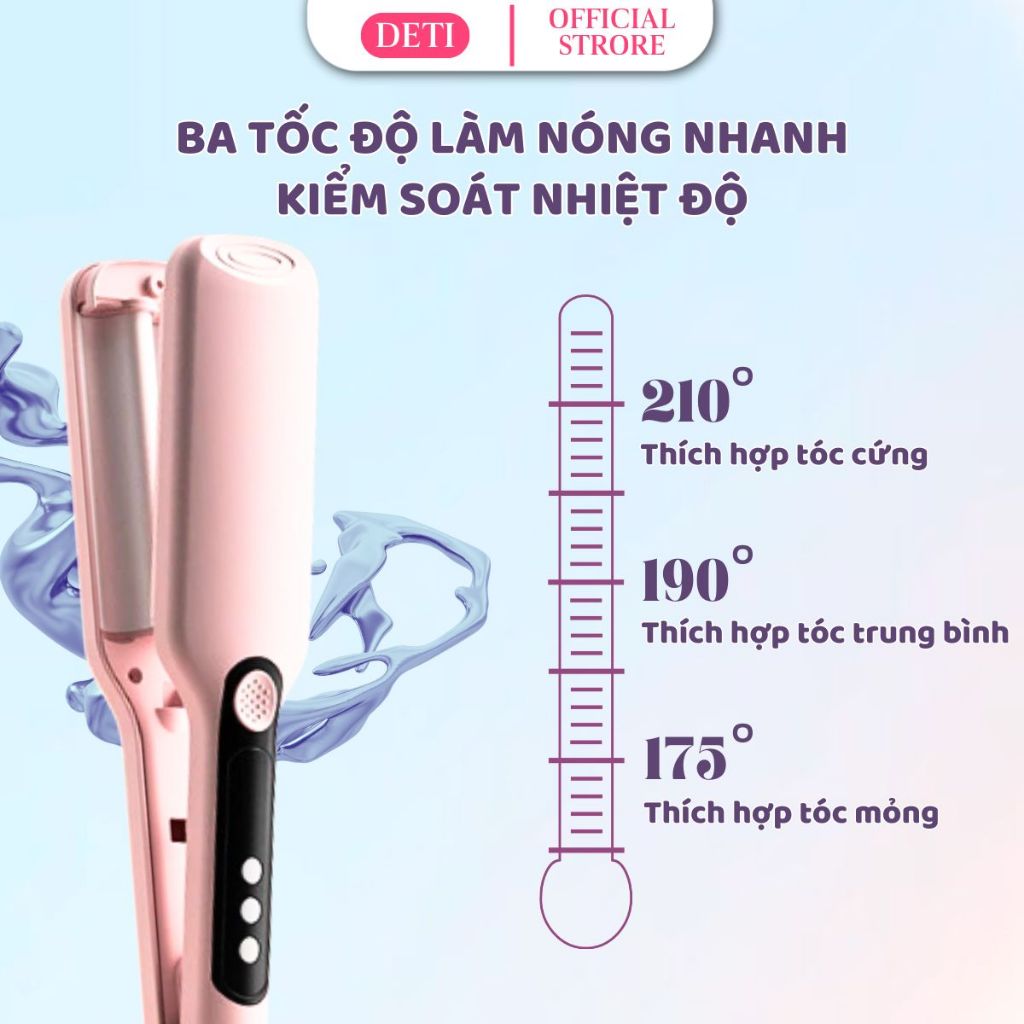 Máy Uốn Tóc Hippie Sóng Nước, Máy Làm Xoăn Dập Xù 3 Trục Xoăn Tự Nhiên Chính Hãng Đủ Size 13 25 28 32mm Cho Nữ DETI SHOP