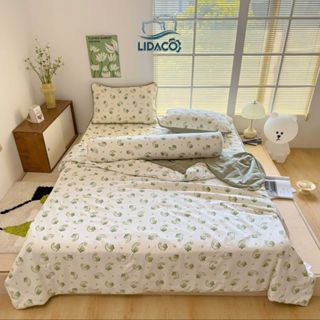 Set 5 món chăn ga gối thun đũi trần bông LIDACO chất liệu mềm mát thấm hút tốt vừa nệm cao tới 25cm