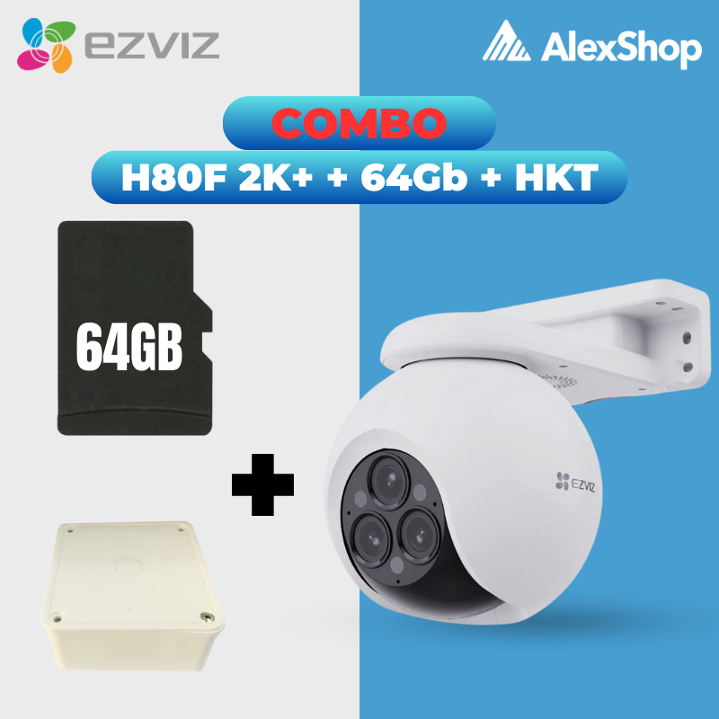 [COMBO] Camera Ezviz H80F 4M + Thẻ 64G + HKT , Zoom 12x Ngoài Trời 3 Mắt Quay Quét