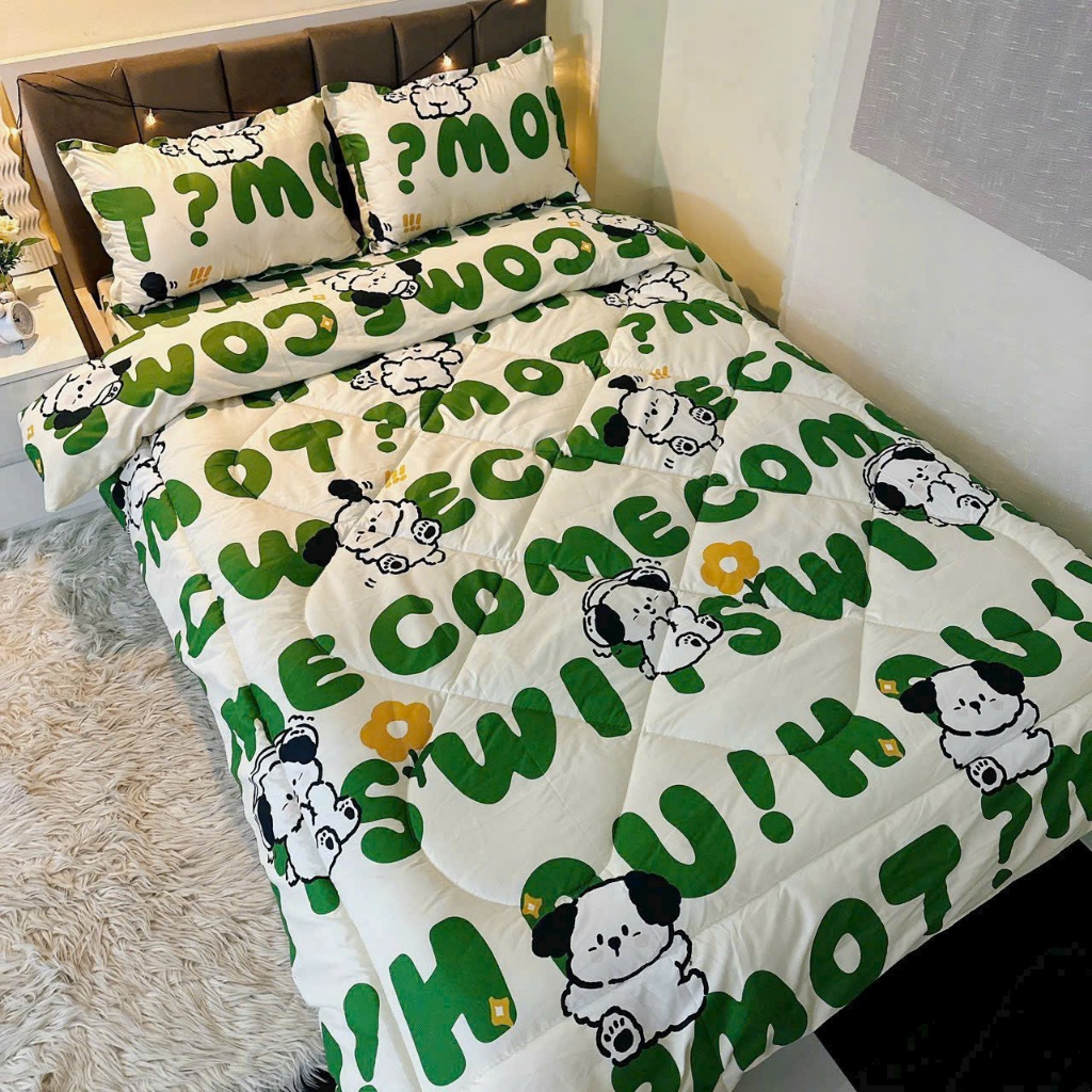 Bộ 5 món ga gối chăn phao m6/m8/2m2 poly cotton có ruột bông dày loại 1 mẫu mã đa dạng