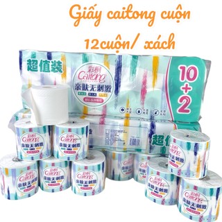 Giấy caitong cuộn sắc màu_hàng nội địa trung, siêu dai, mềm mịn, 5 lớp dày dặn.(1 xách/12 cuộn)