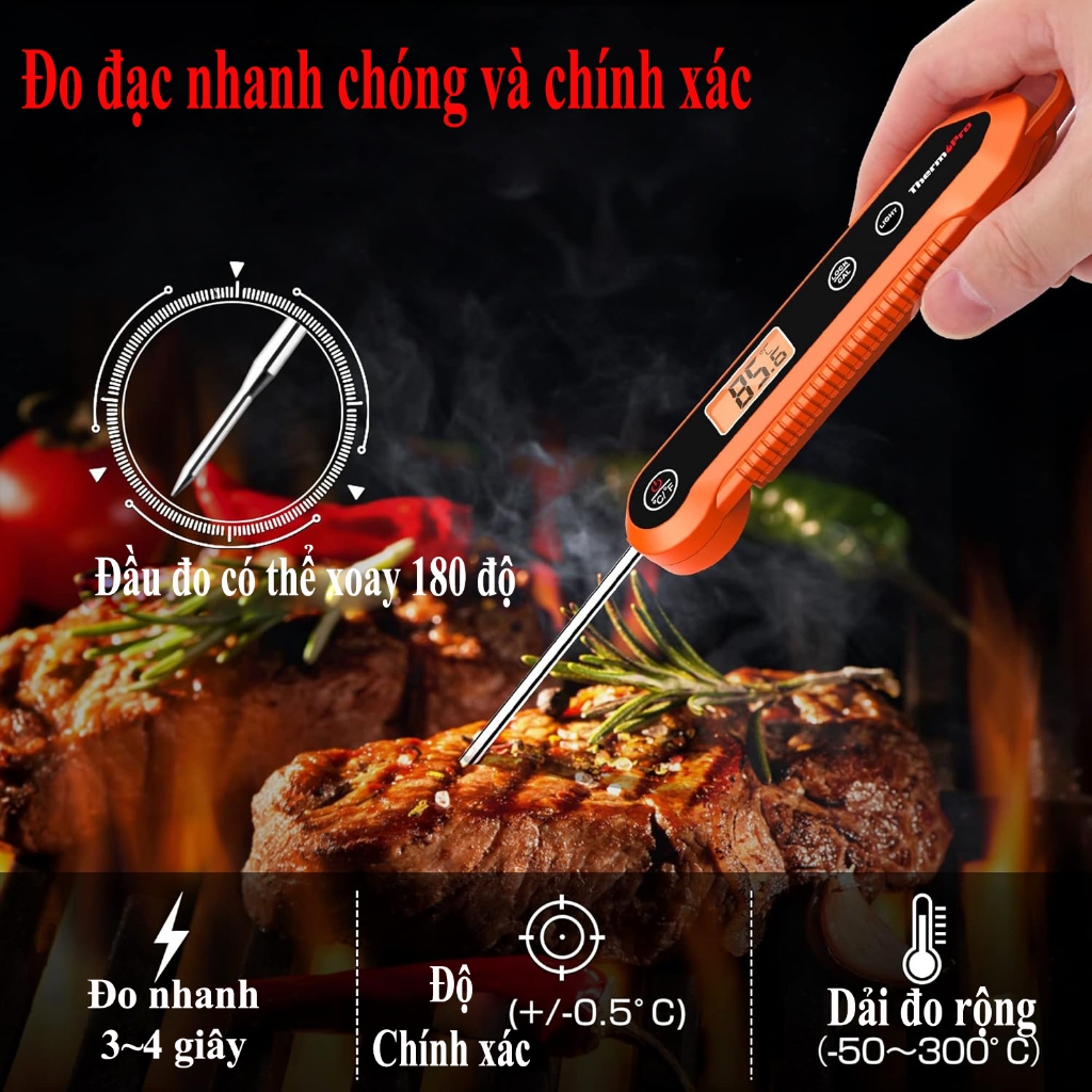 Nhiệt kế điện tử nhà bếp cao cấp ThermoPro TP03H chống nước IP6 Nhật Bản