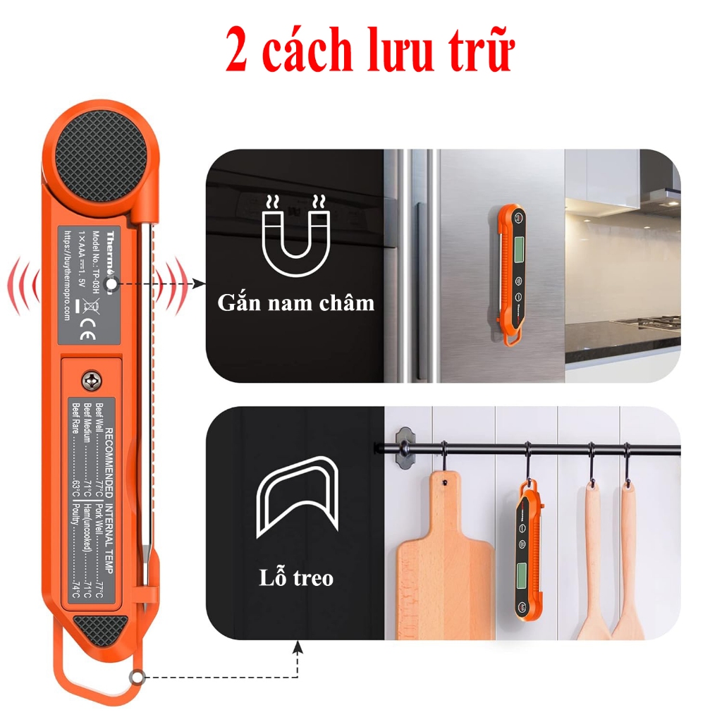 Nhiệt kế điện tử nhà bếp cao cấp ThermoPro TP03H chống nước IP6 Nhật Bản