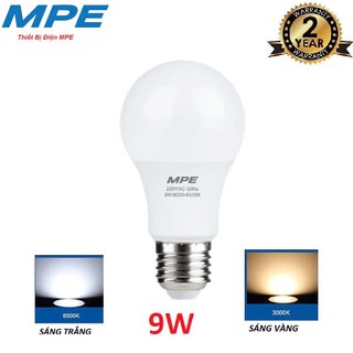 (Chính hãng MPE) Bóng Đèn LED Bulb E27 -Ánh sáng trắng/vàng -9w, cao cấp ( tiêu chuẩn châu âu)