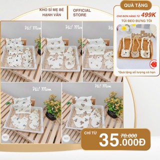 Set bao tay, bao chân kèm mũ Hi Mom cho bé sơ sinh chất liệu petit co giãn tốt, giữ ấm cho bé