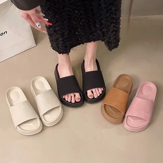  Dép quai ngang nữ xinh dép nữ quai da lộn xin xò đế cao 4cm nhẹ êm chân thời trang 2025 