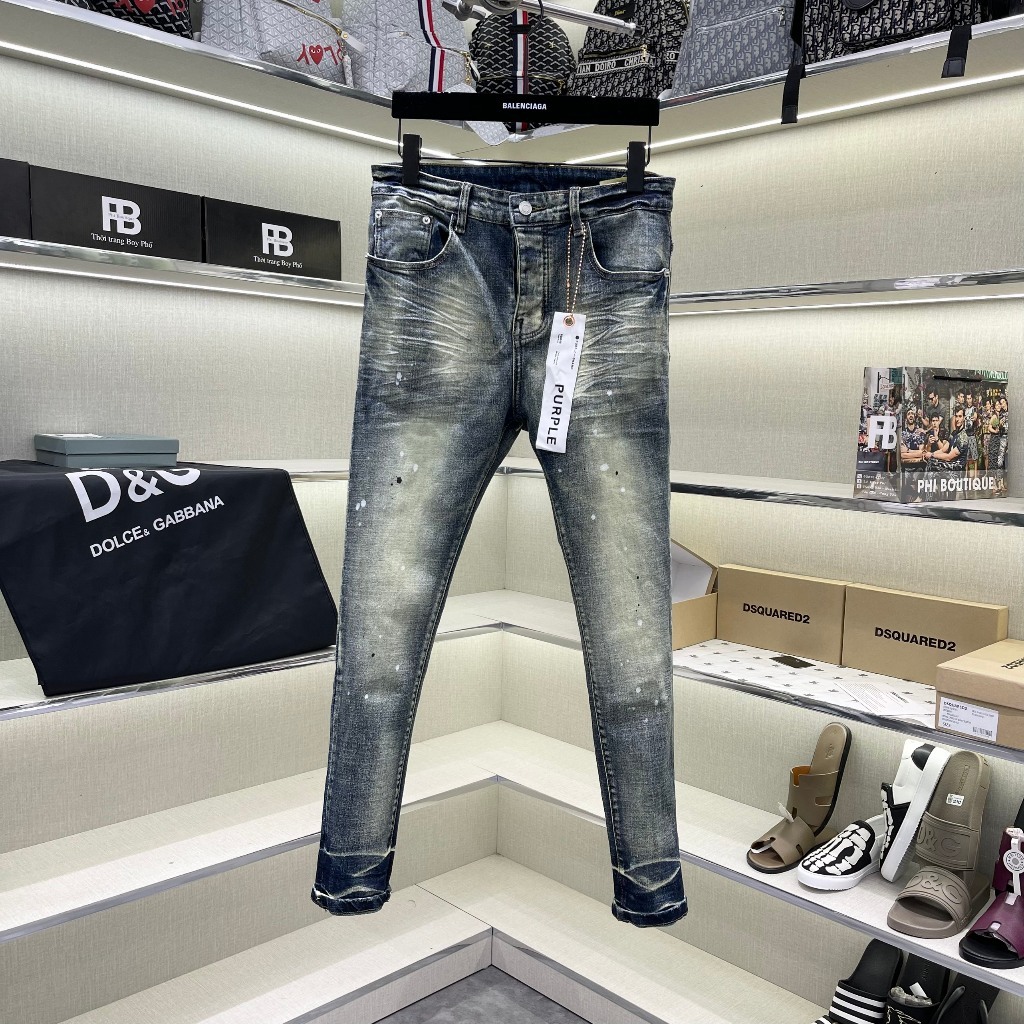 Quần Jean Nam Pu.ple Xanh Rêu Xước Cào Nhẹ 4 Khuy Bản Đẹp Quần Bò Đen Rách Boy Phố Pu.rple Xanh Chấm Sơn