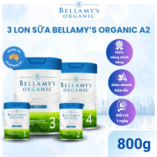 Bellamy Organic A2 800g đủ số, 3 lon sữa bột hỗ trợ tăng cân, tăng sức đề kháng nhập khẩu từ Úc.